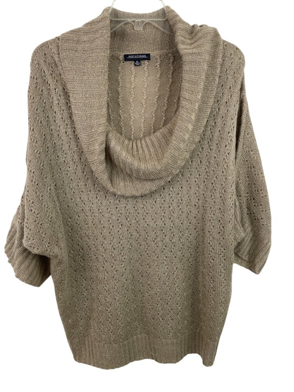 Notations Tan/Gold Knit Cowl Neck Sweater 3/4 Sleeve Womens Size XL